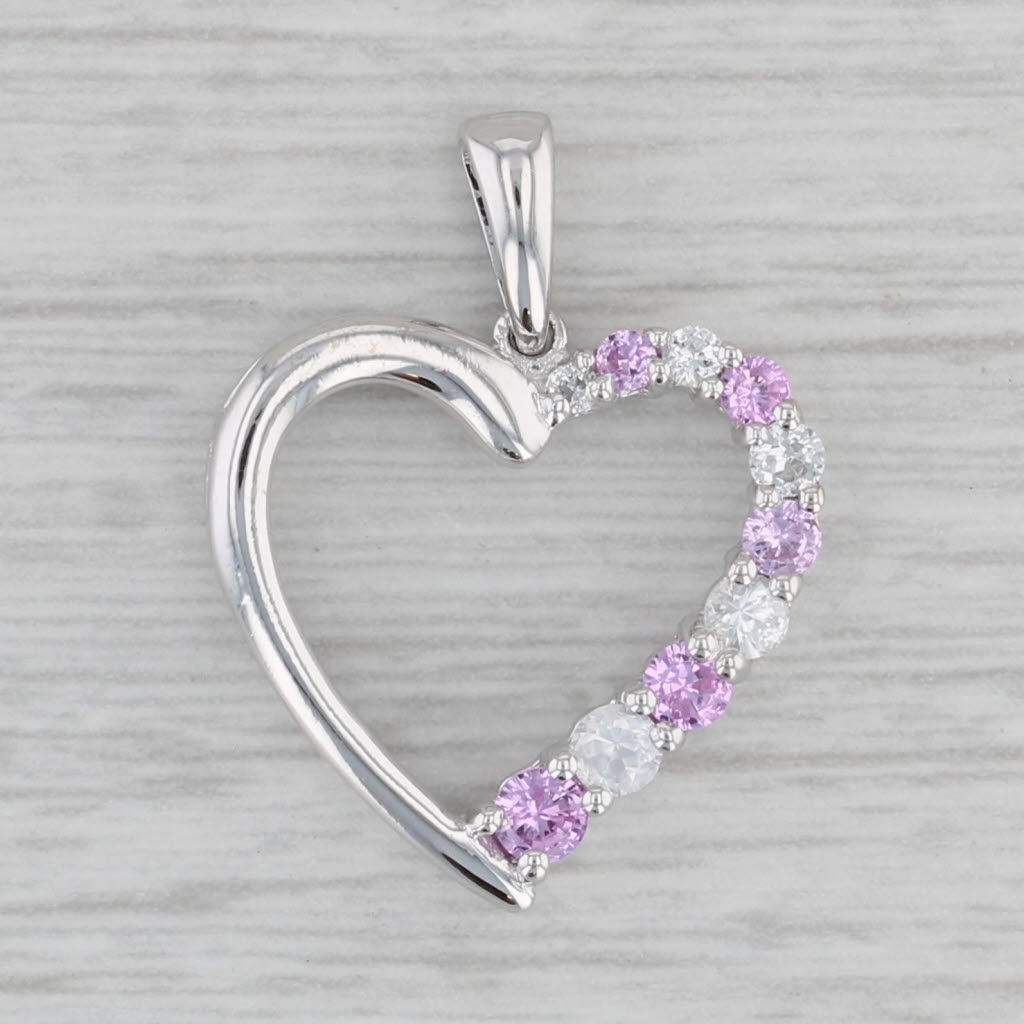 Gray 0.64ctw Lab Created White Pink Sapphire Open Heart Pendant 10k White Gold