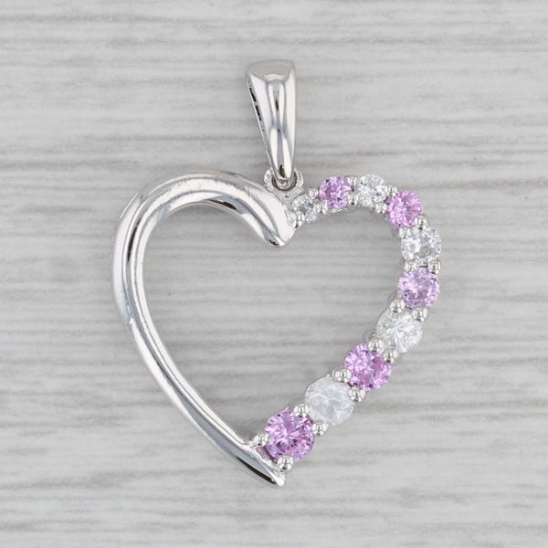 0.64ctw Lab Created White Pink Sapphire Open Heart Pendant 10k White Gold