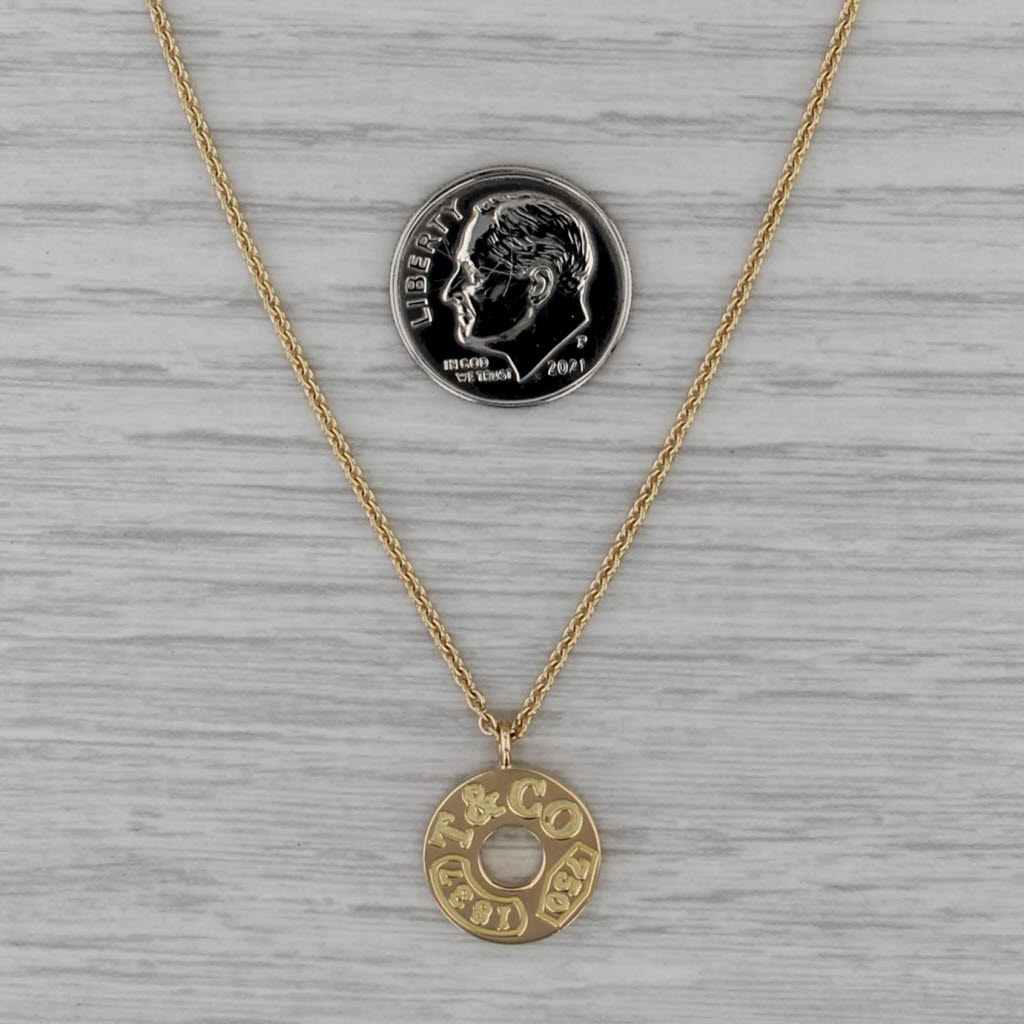 Tiffany & Co 1837 Circle Disc Pendant Necklace w/ Pouch 18k Gold 16