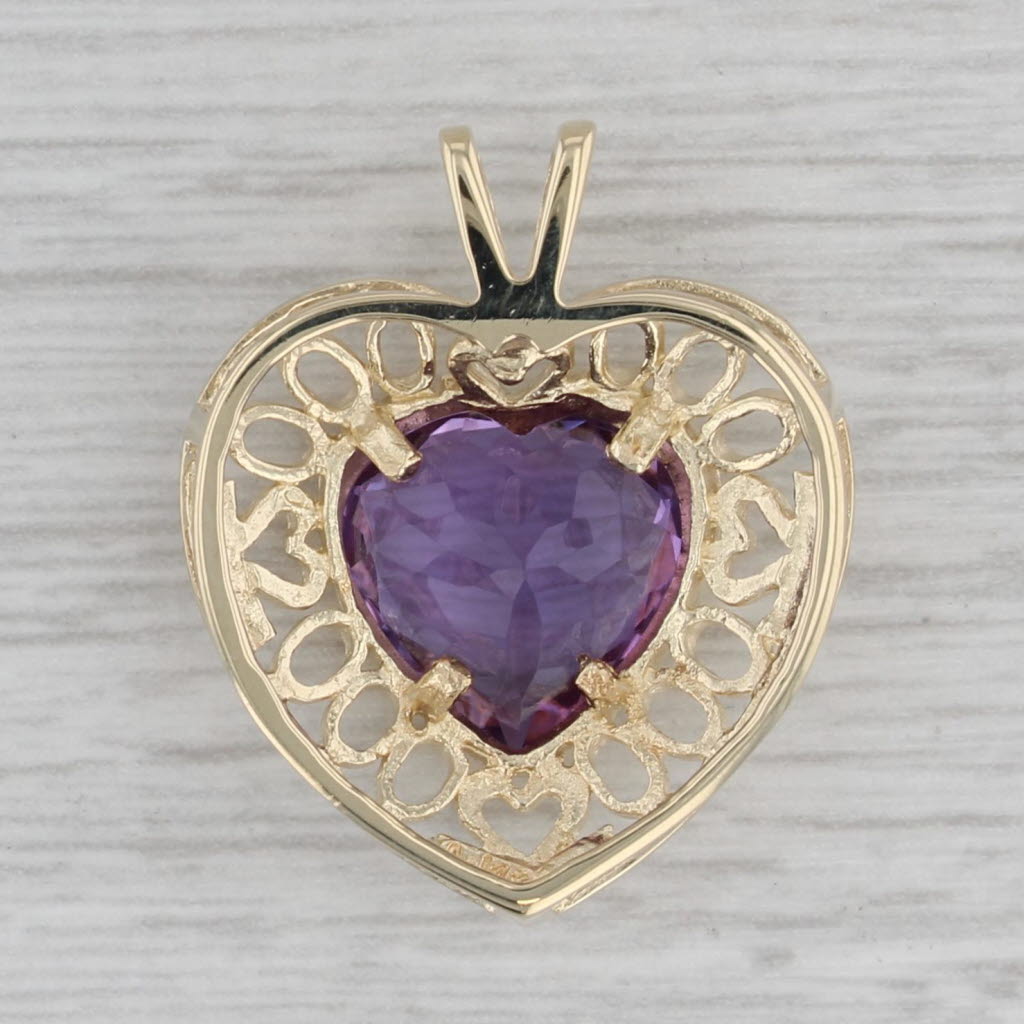 Gray 3.30ct Purple Amethyst Heart Pendant 14k Yellow Gold Openwork