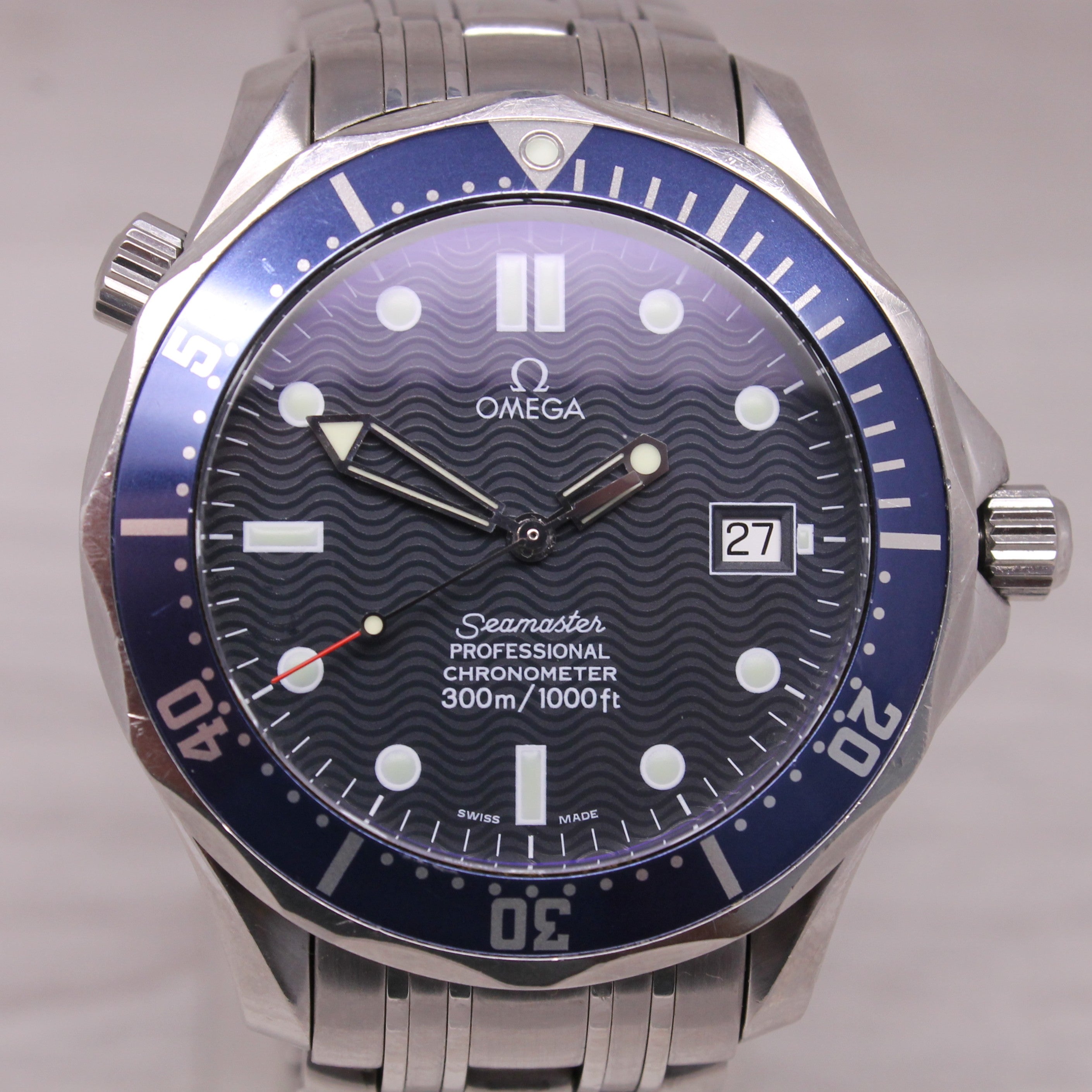 c.2006 Omega Seamaster Pro 300m 41mm Steel Automatic Mens Divers Watch Blue Bond