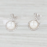 Light Gray Cultured Pearl Diamond Halo Stud Earrings 10k White Gold Pierced Studs