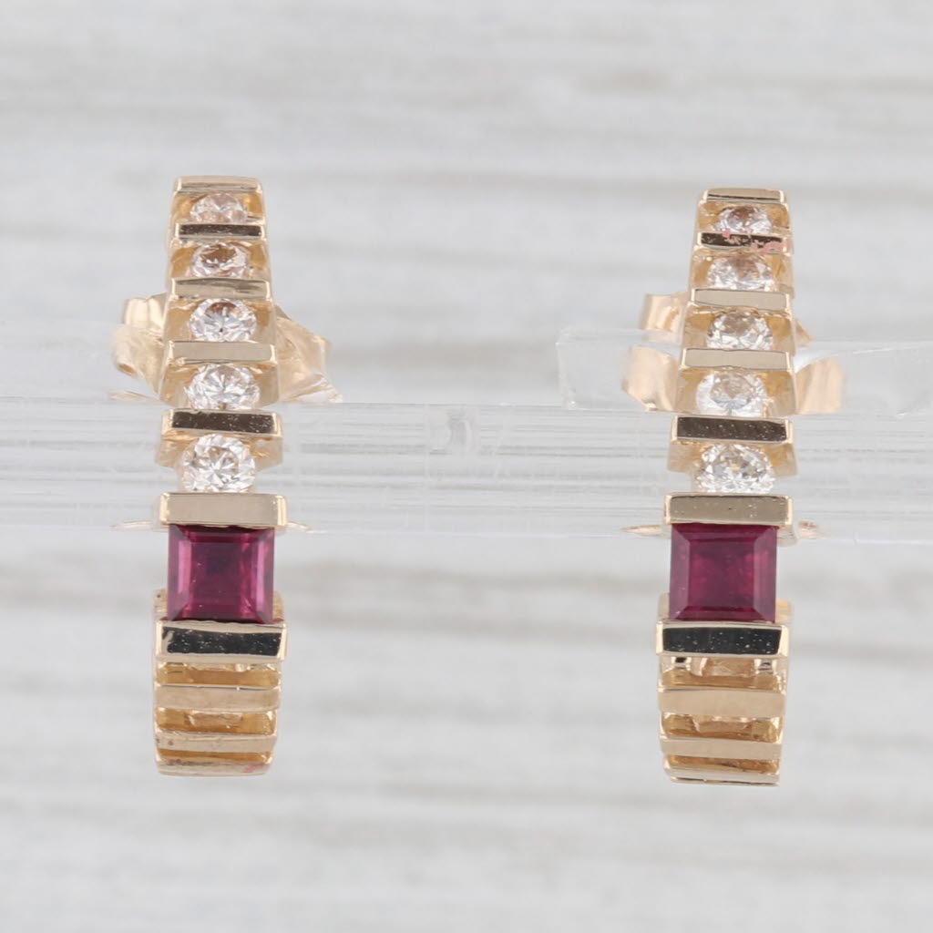 Light Gray 0.64ctw Ruby Diamond J-Hook Drop Earrings 14k Yellow Gold