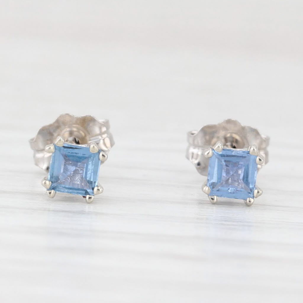 Light Gray Square Lab Created Blue Sapphire Stud Earrings 14k White Gold