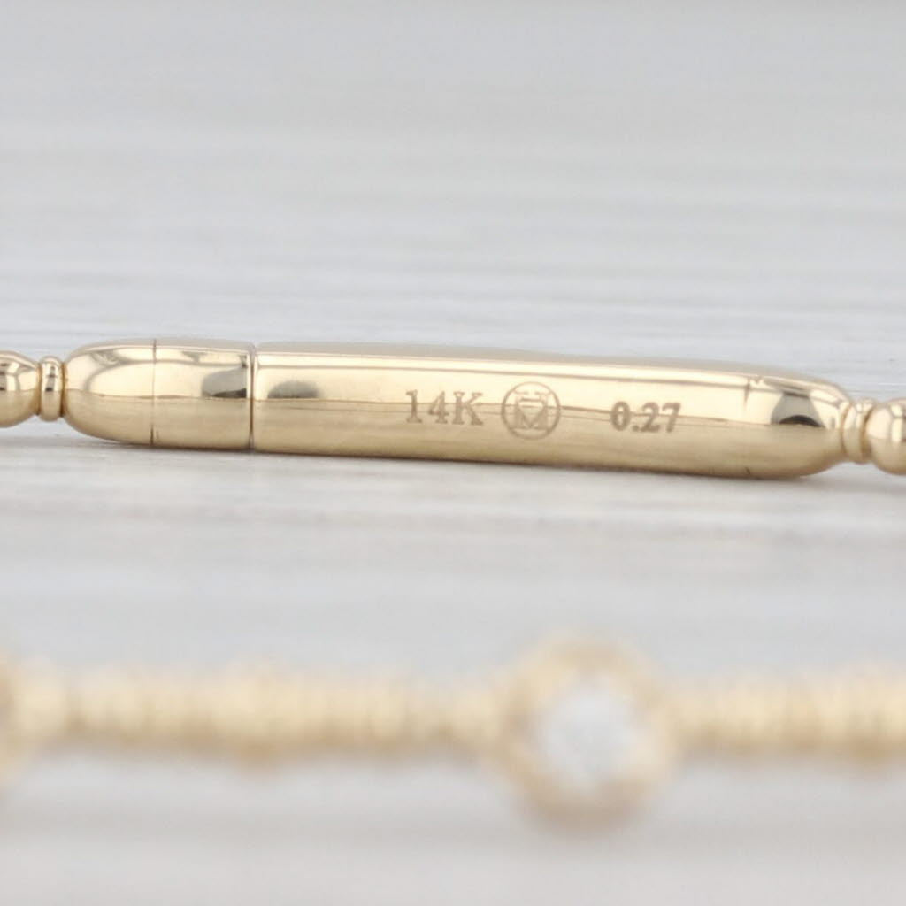 New 0.27ctw Diamond Bead Flexible Bangle Bracelet 14k Yellow Gold 6.75"