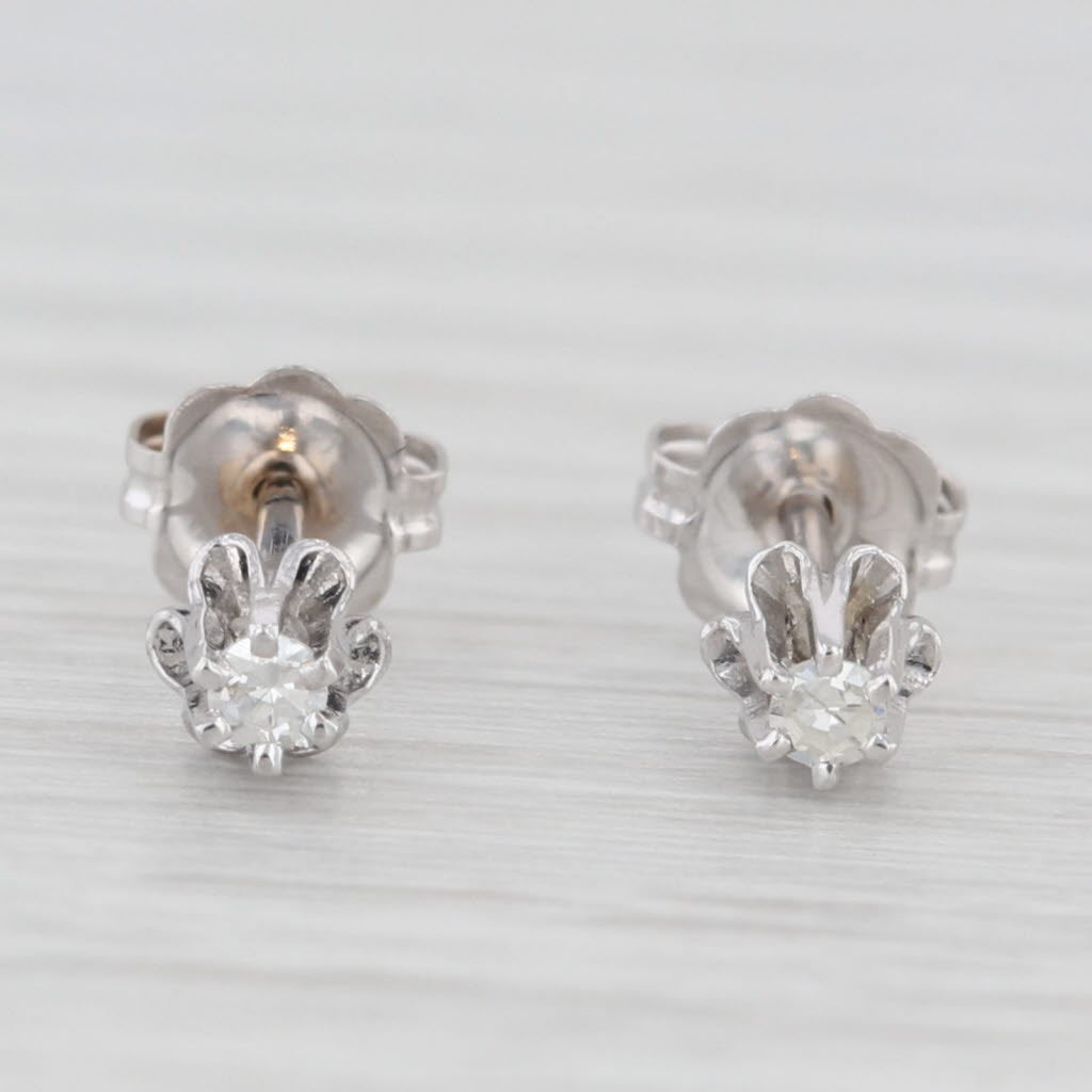 Light Gray Diamond Round Solitaire Buttercup Stud Earrings 14k White Gold