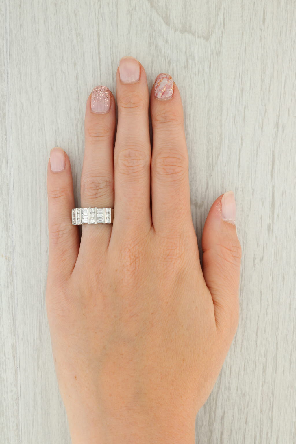 1.50ctw Round Baguette Diamond Band Platinum Size 6.75 Ring