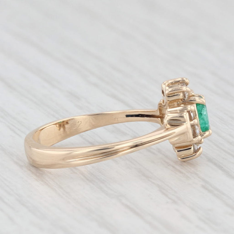 0.37ctw Oval Emerald Diamond Halo Ring 14k Yellow Gold Size 6