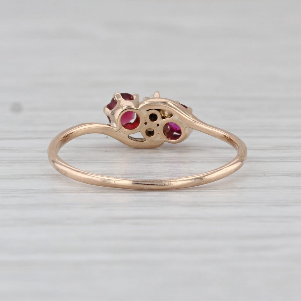 Victorian Garnet Lab Created Ruby Seed Pearl 10k Yellow Gold Size 7.5 Antique