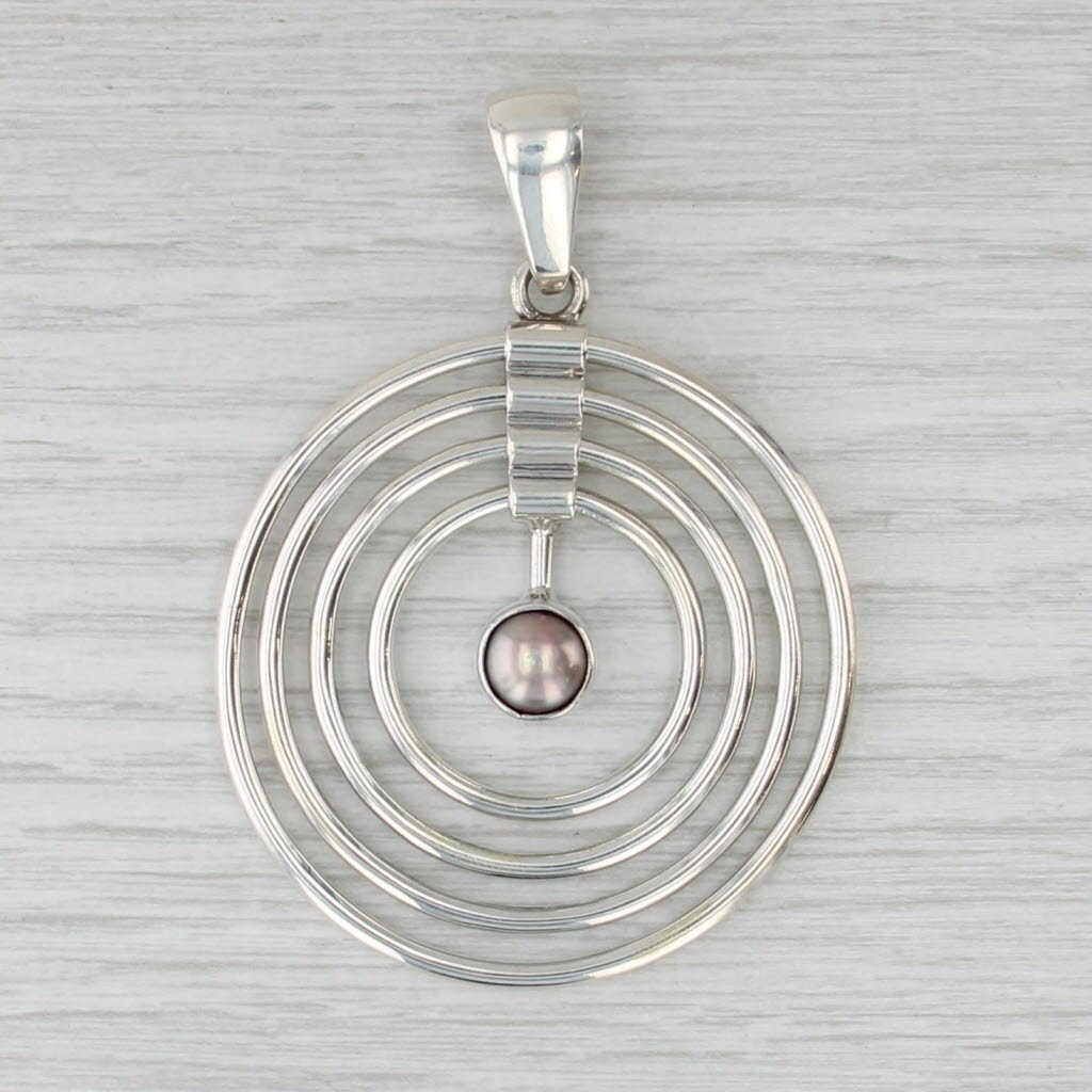 Gray Cultured Pearl Statement Circles Pendant Sterling Silver Charles Albert