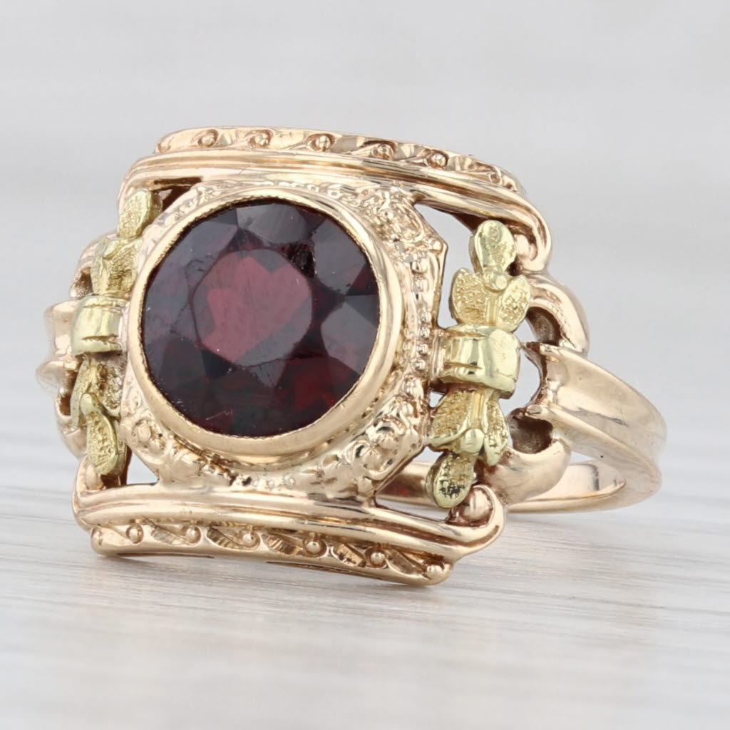 Light Gray Vintage 2.20ct Garnet Solitaire Ring 14k Yellow Gold Size 5.5