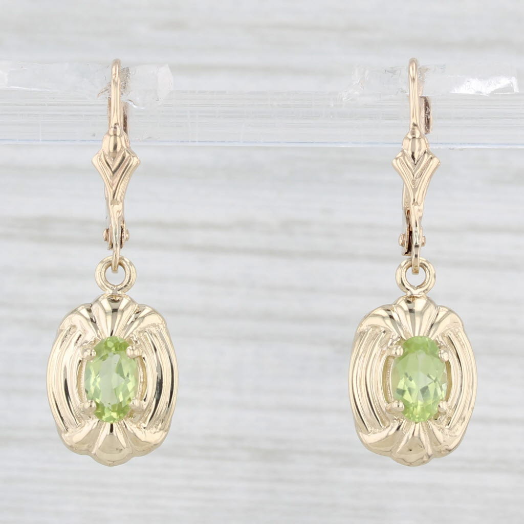 Light Gray 1ctw Peridot Dangle Earrings 10k Yellow Gold Lever Backs