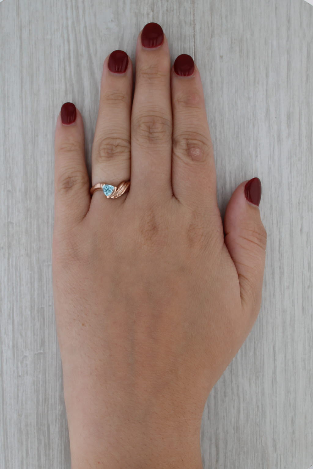 0.58ct Blue Zircon Solitaire Ring 14k Rose Gold Size 7.25 Bypass