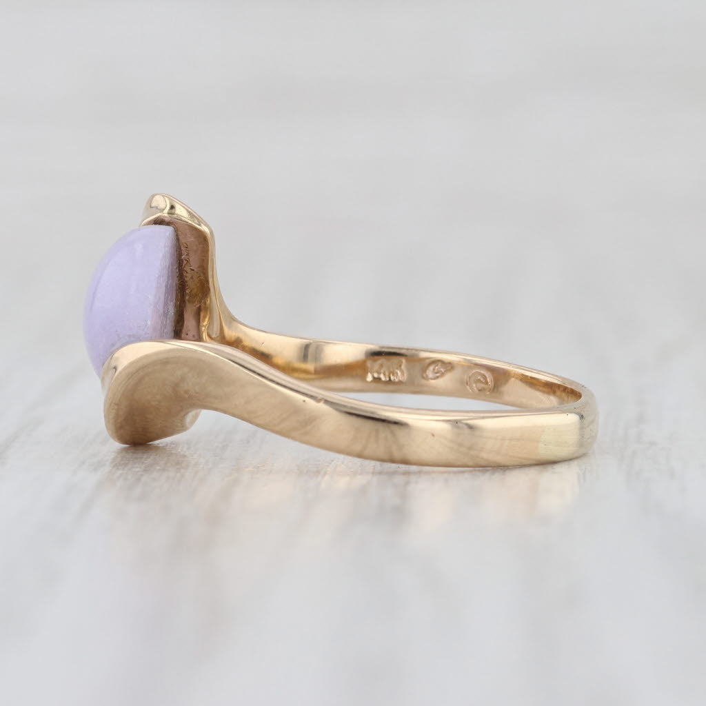 Lavender Jadeite Jade Bypass Ring 14k Yellow Gold Oval Cabochon Size 8