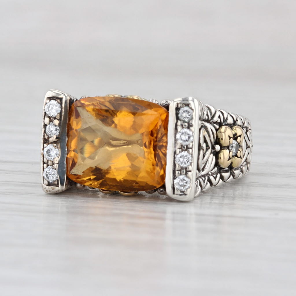 Bixby 5.09ctw Citrine Diamond Ring Sterling Silver 18k Gold Sz 7 Flowers Hearts