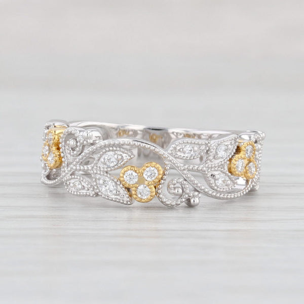Light Gray New Floral Diamond Ring 14k White Yellow Gold Size 6.75 Wedding Stackable Band