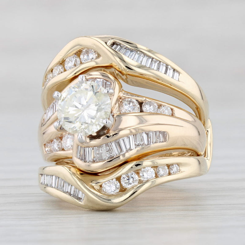 Light Gray 1.95ctw Round Diamond Engagement Ring Wedding Band Jacket Set 14k Yellow Gold