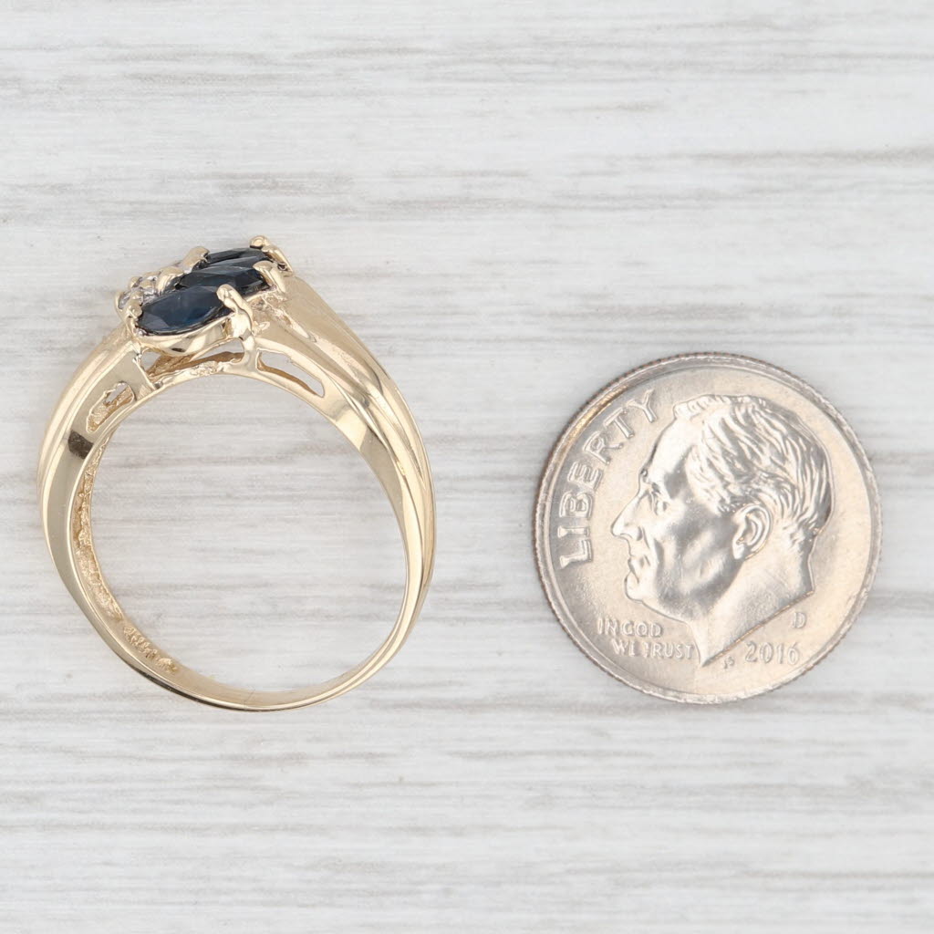 Light Gray 0.76ctw Blue Sapphire Diamond Contoured Multiband Ring 14k Yellow Gold Size 6.75