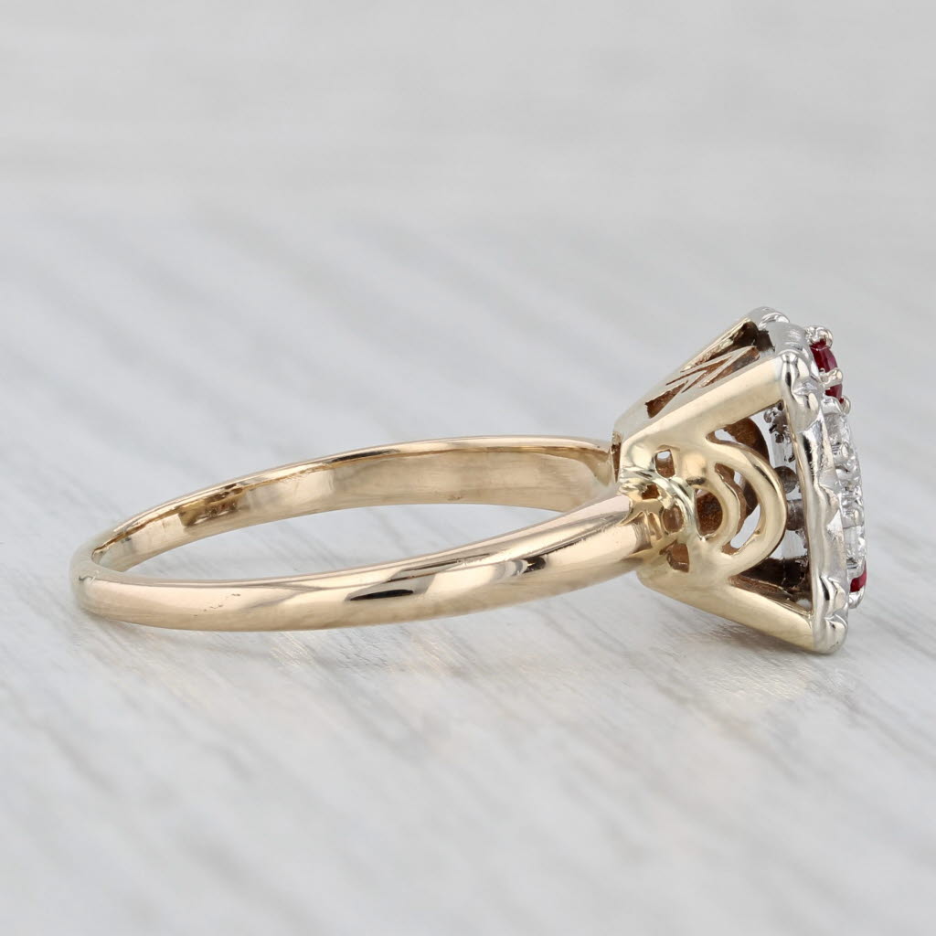 Light Gray Vintage Lab Created Ruby Diamond Cluster Ring 14k Yellow White Gold Size 10