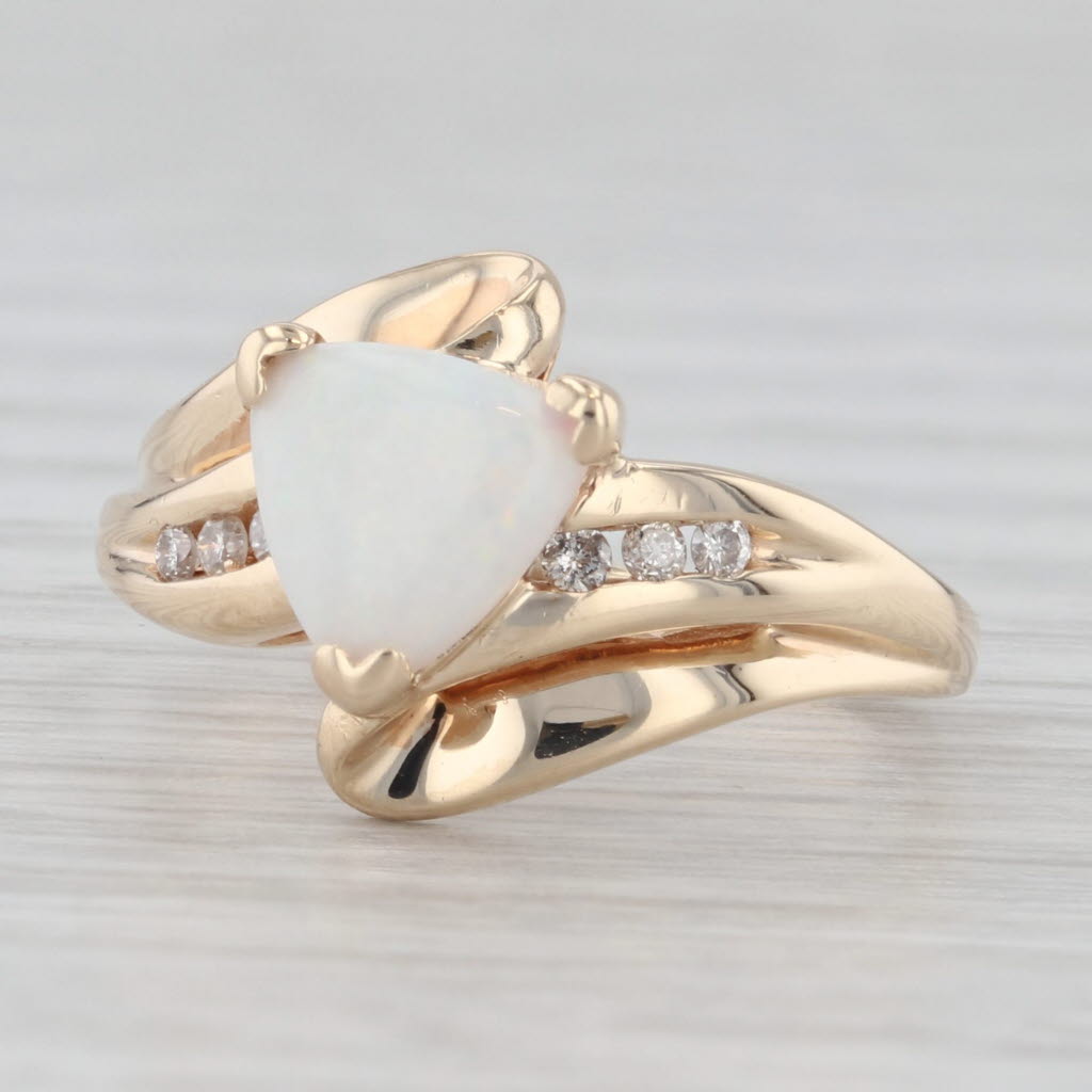 Light Gray Opal Diamond Bypass Ring 10k Yellow Gold Size 4.75 Triangle Cabochon