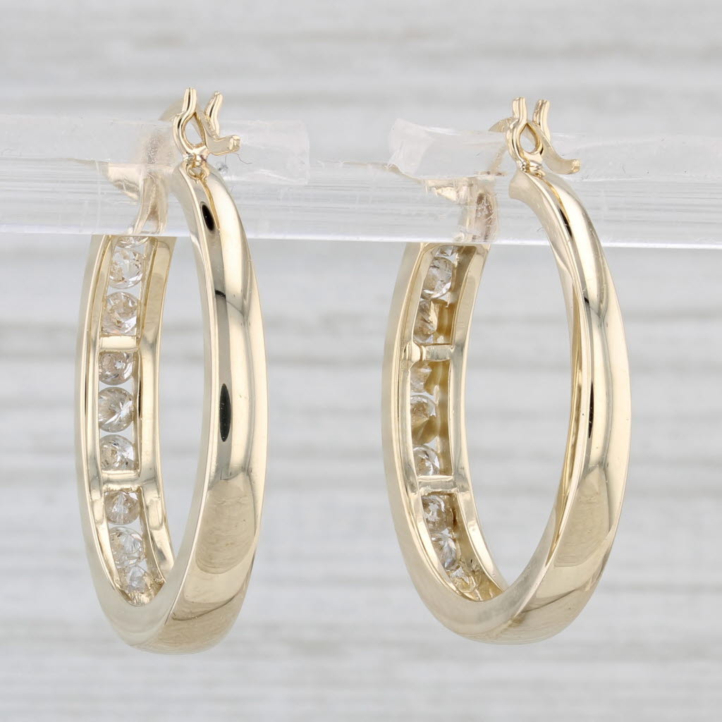 Light Gray 0.70ctw Diamond Hoop Earrings 14k Yellow Gold Snap Top Round Hoops