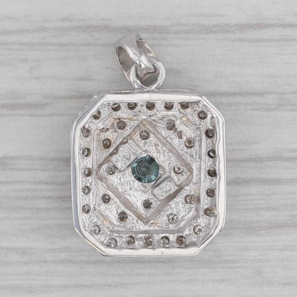 Gray 0.43ctw Teal Green White Diamond Pendant 14k White Gold