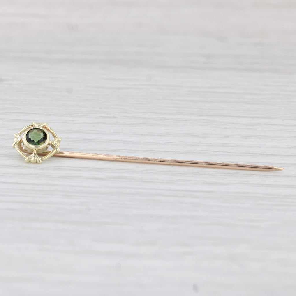 Light Gray Antique 0.50ctw Green Tourmaline Stickpin 14k Yellow Gold Round Solitaire