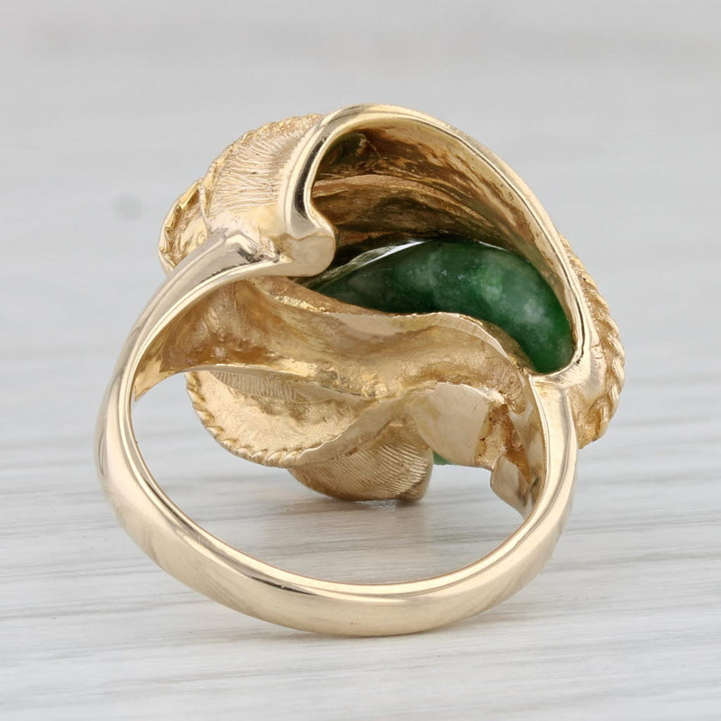 Gray Green Nephrite Jade Statement Ring 14k Yellow Gold Size 5.25