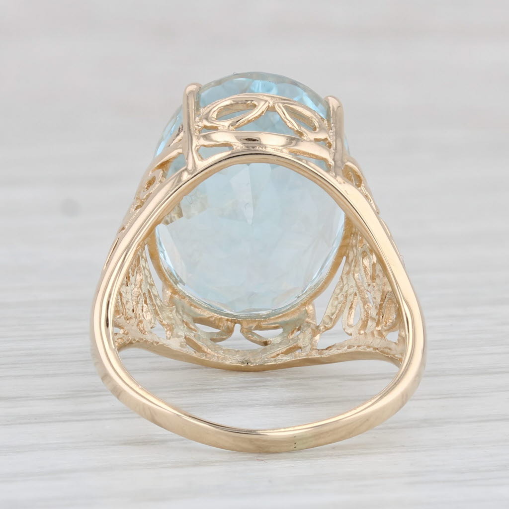 Light Gray 18ct Oval Blue Topaz Solitaire Ring 14k Yellow Gold Size 7.5 Openwork