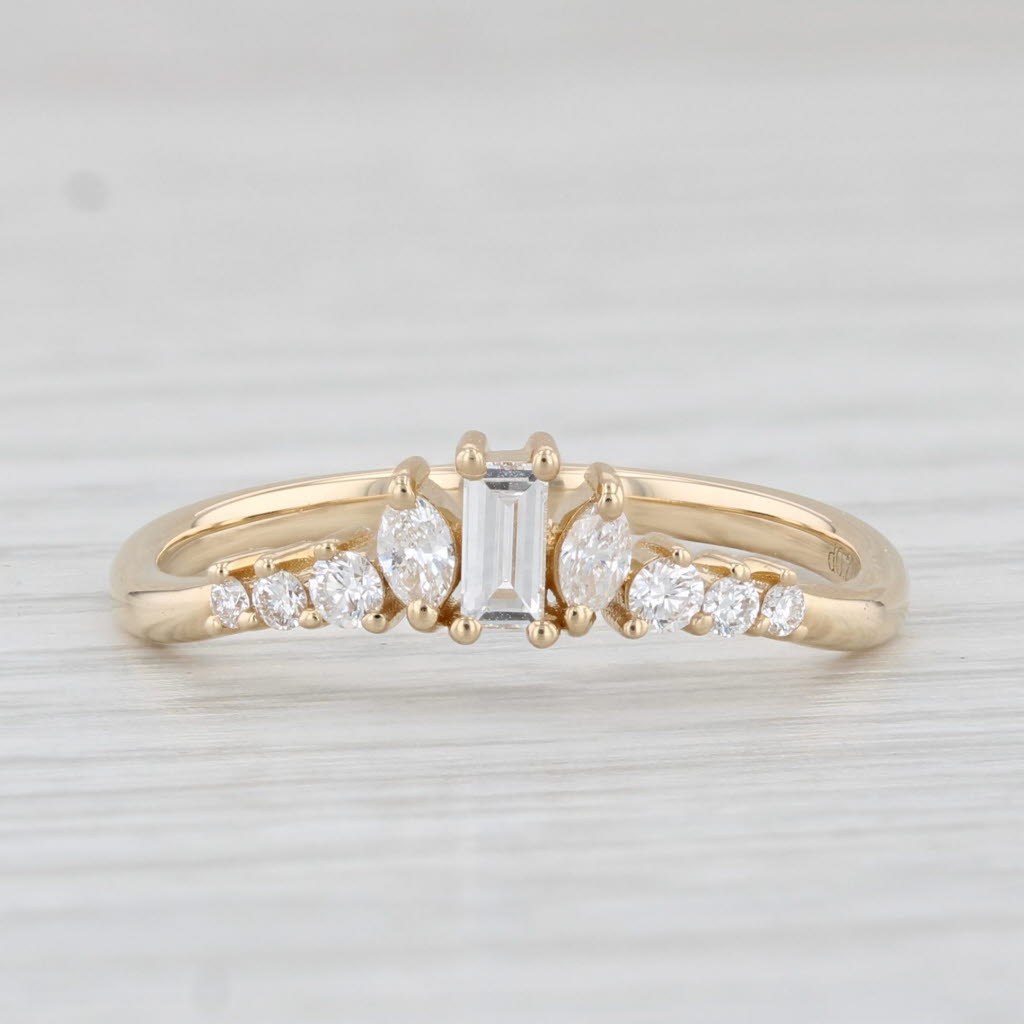 Light Gray New 0.28ctw Diamond Contoured Ring 14k Yellow Gold Guard Wedding Band Stackable