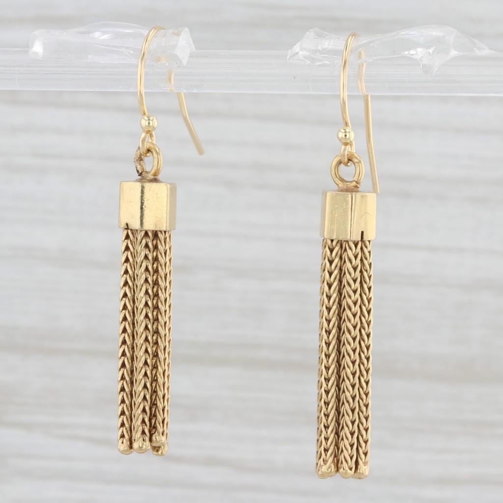 Light Gray Vintage Fringe Dangle Earrings 18k Yellow Gold Hook Posts