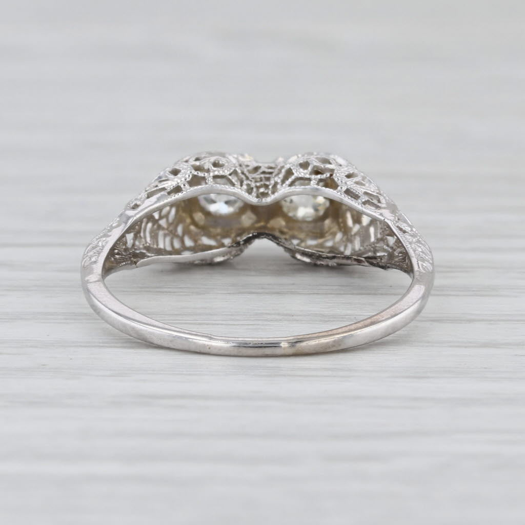 Art Deco 0.33ctw Diamond 2-Stone Vintage Ring 14k White Gold Sz 9.5 Anniversary