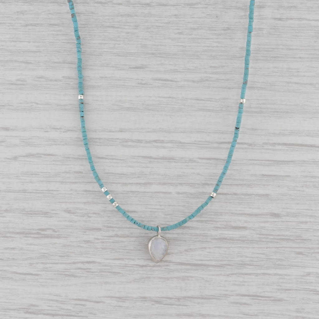New Nina Wynn Moonstone Pendant Bead Turquoise Lotus Necklace Sterling Silver