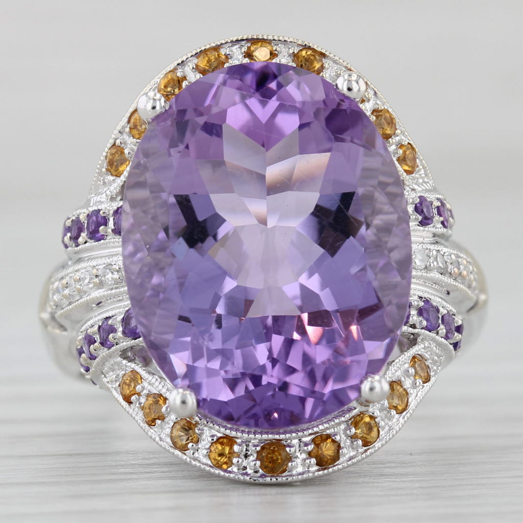 Light Gray 14ctw Oval Amethyst Citrine Diamond Cocktail Ring 14k White Gold Size 9