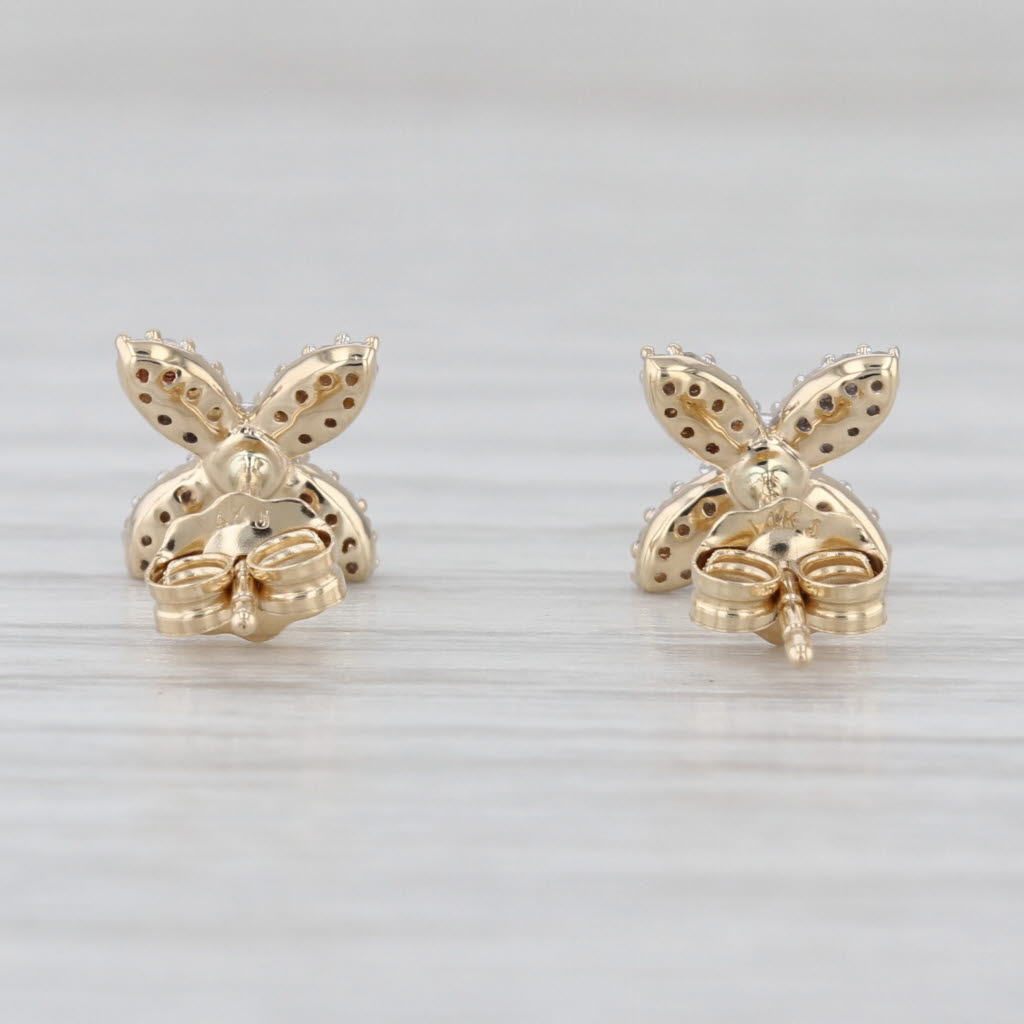 0.15ctw Diamond Flower Stud Earrings 14k Yellow Gold Floral Studs