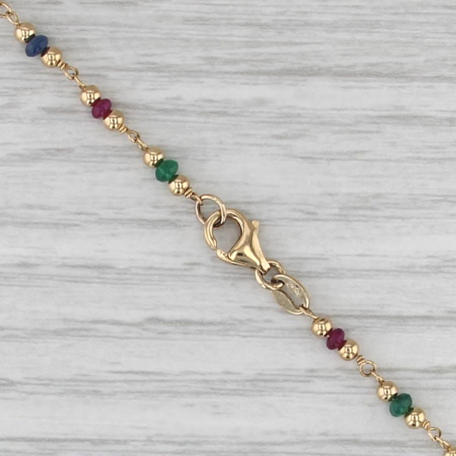 Gemstone Bead Necklace 18k Yellow Gold 16" Chain Emerald Sapphire Ruby