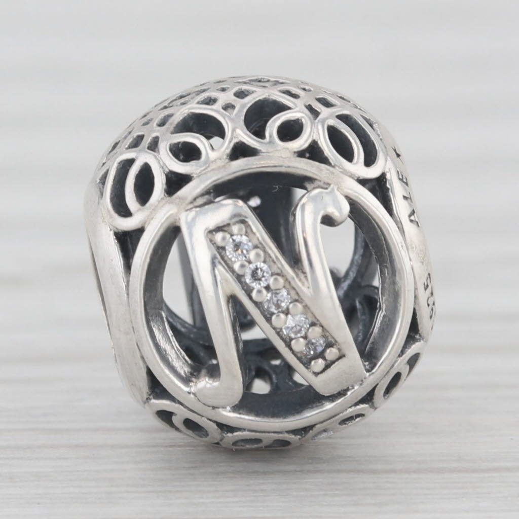 Light Gray New Authentic Pandora Vintage N Charm 791858CZ Sterling Silver Letter "N"