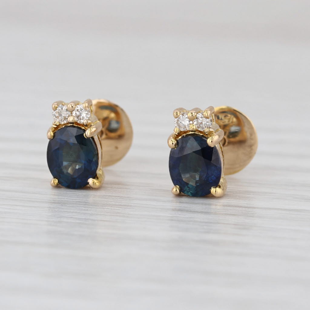 1.48ctw Blue Sapphire Diamond Stud Earrings 18k Yellow Gold Studs