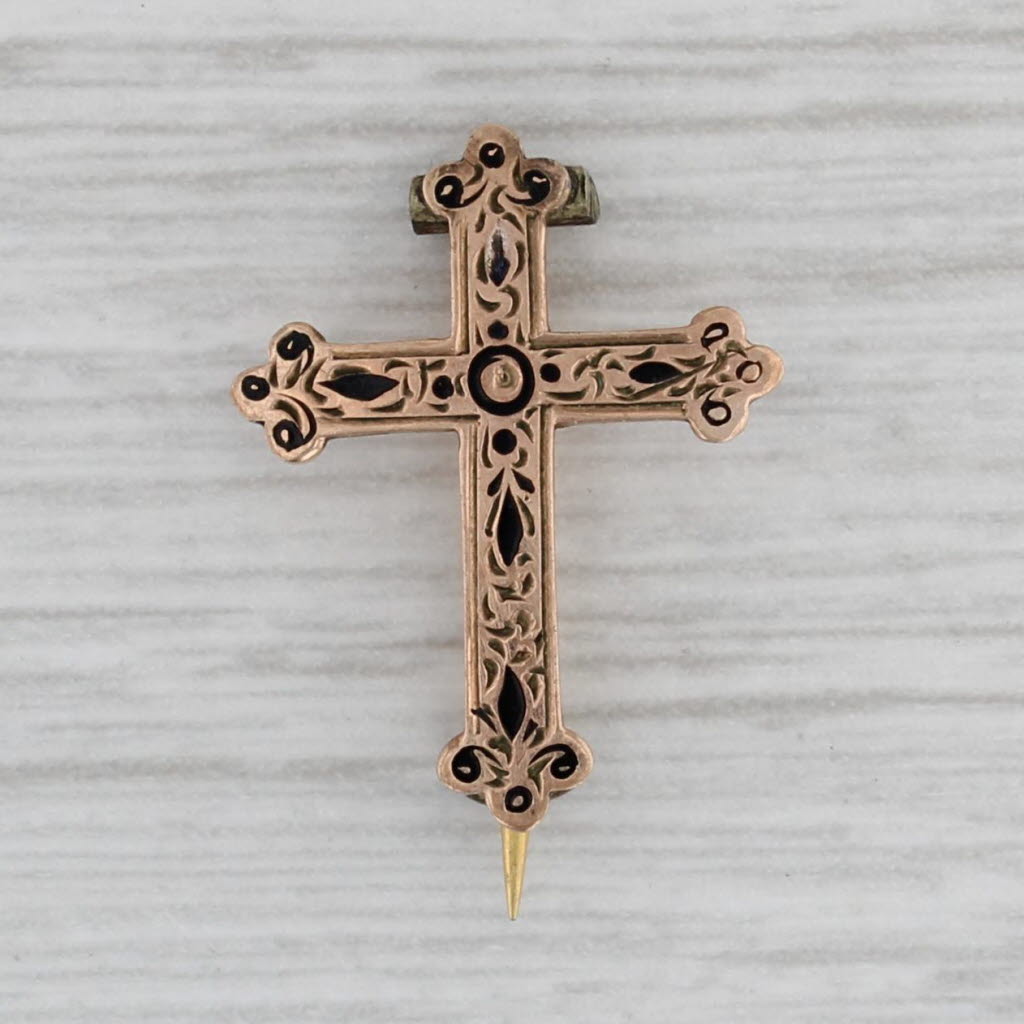 Gray Antique 1800s Cross Pin 8k Yellow Gold Small Ornate