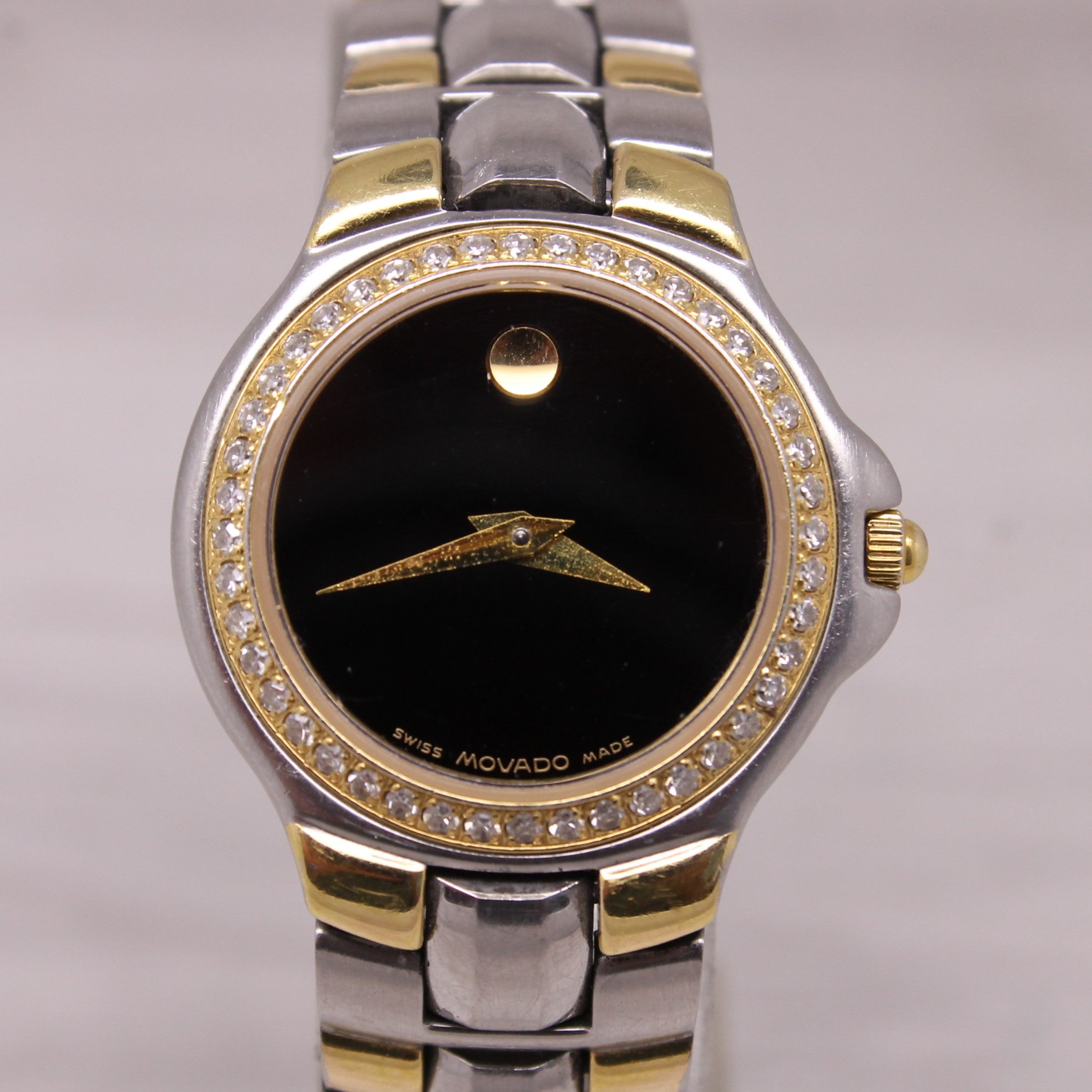 Movado Two-Tone Diamond Bezel Watch 25mm Steel Quartz Swiss 84 E4 9821