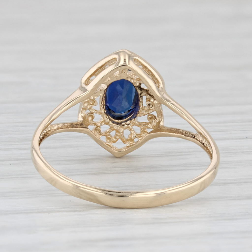 Light Gray 0.48ct Blue Lab Created Sapphire Filigree Ring 10k Yellow Gold Size 7.25