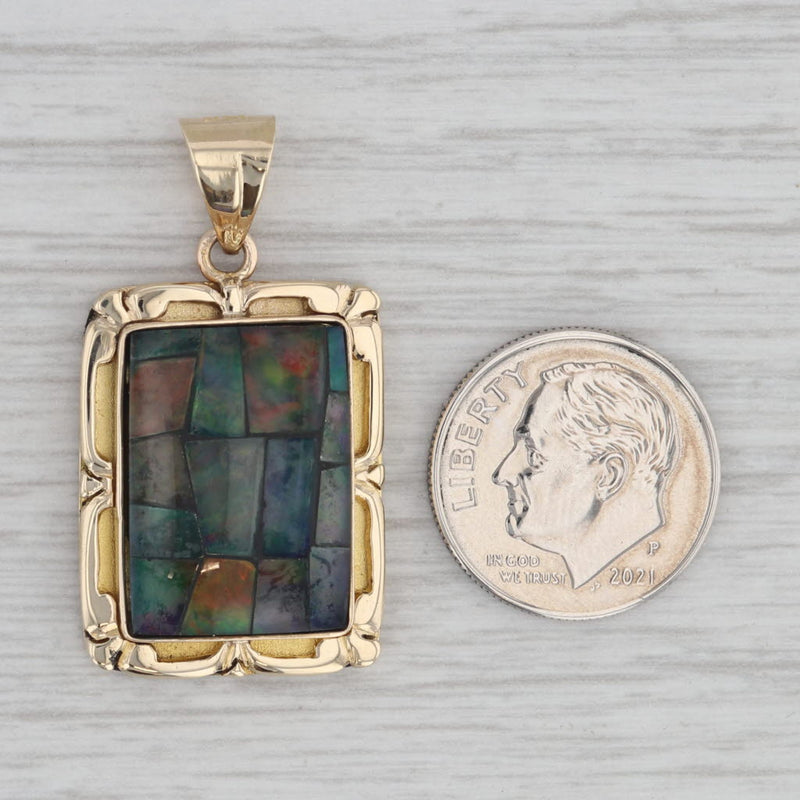 Colorful Opal Mosaic Pendant 14k Yellow Gold Cabochon Doublet