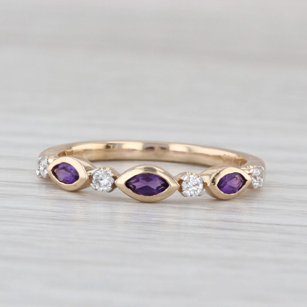 New 0.38ctw Amethysts Diamond Ring 10k Gold Stackable Wedding Band Size 7
