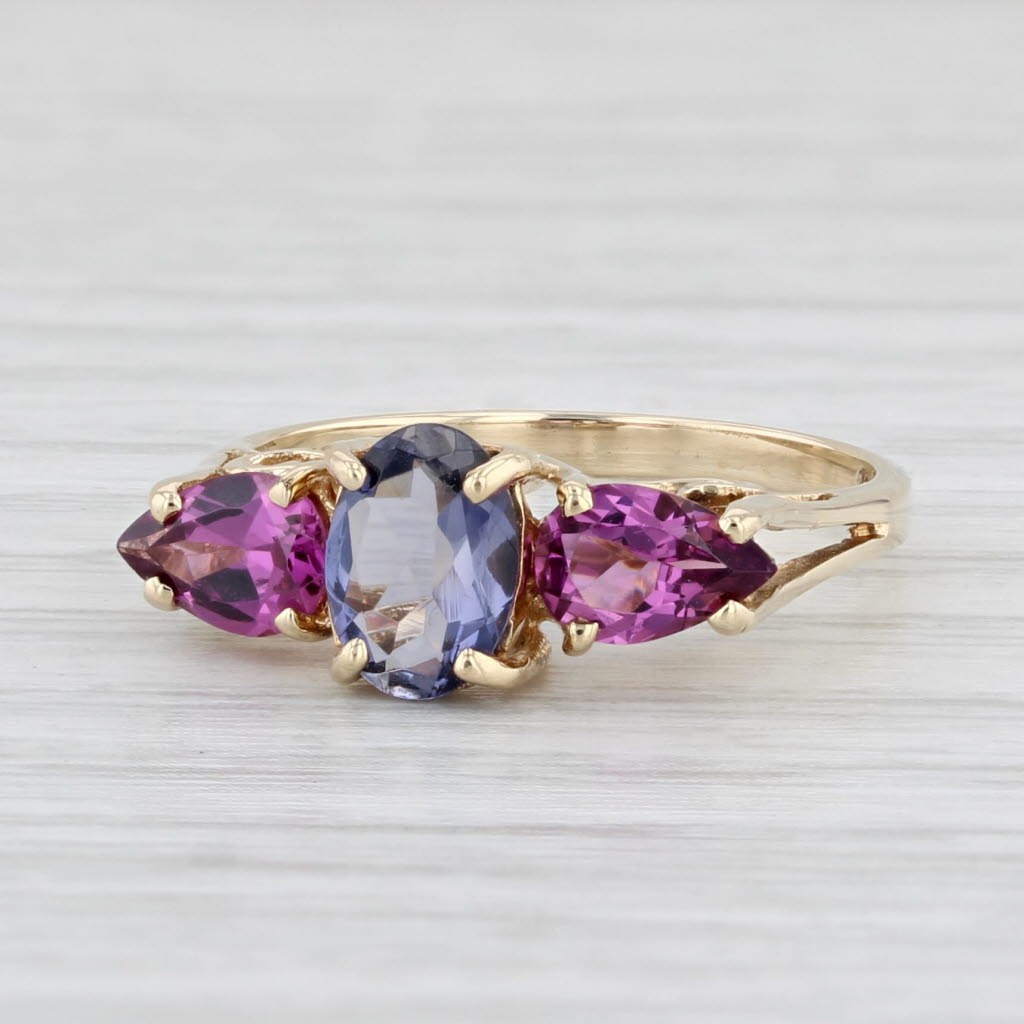 Light Gray 1.34ctw Iolite Garnet Ring 10k Yellow Gold Size 5 Cathedral Band