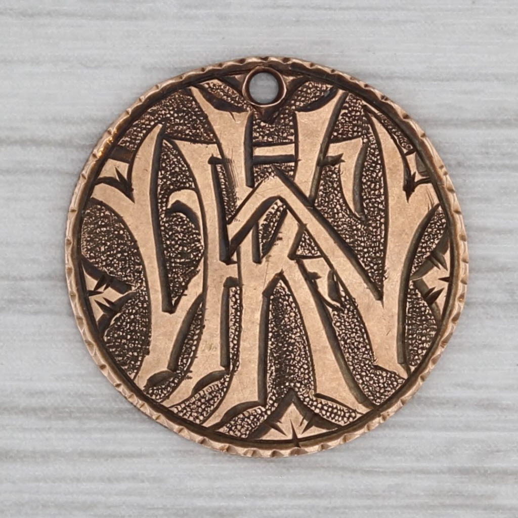 Gray Antique Hand Carved Love Token 13.5k Gold Monogram Horseshoe Luck Charm