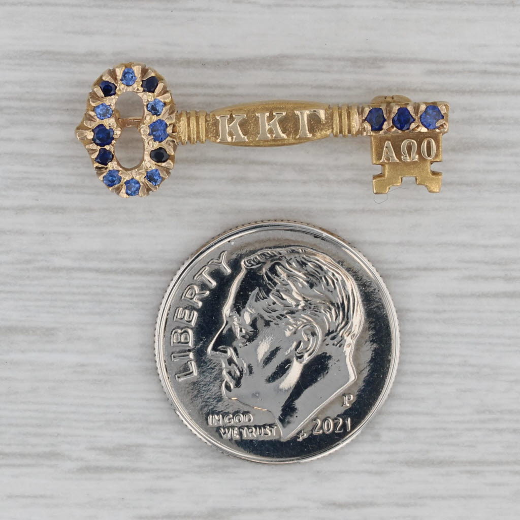 Gray Kappa Kappa Gamma Sorority Key Badge 10k Gold Lab Created Sapphire Pin