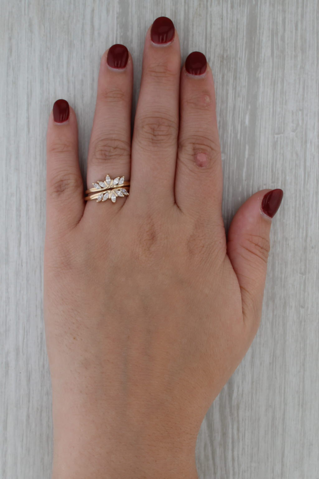 Cubic Zirconia Ring Guards Set of 2 Stackable Bridal Wedding Bands 14k Gold