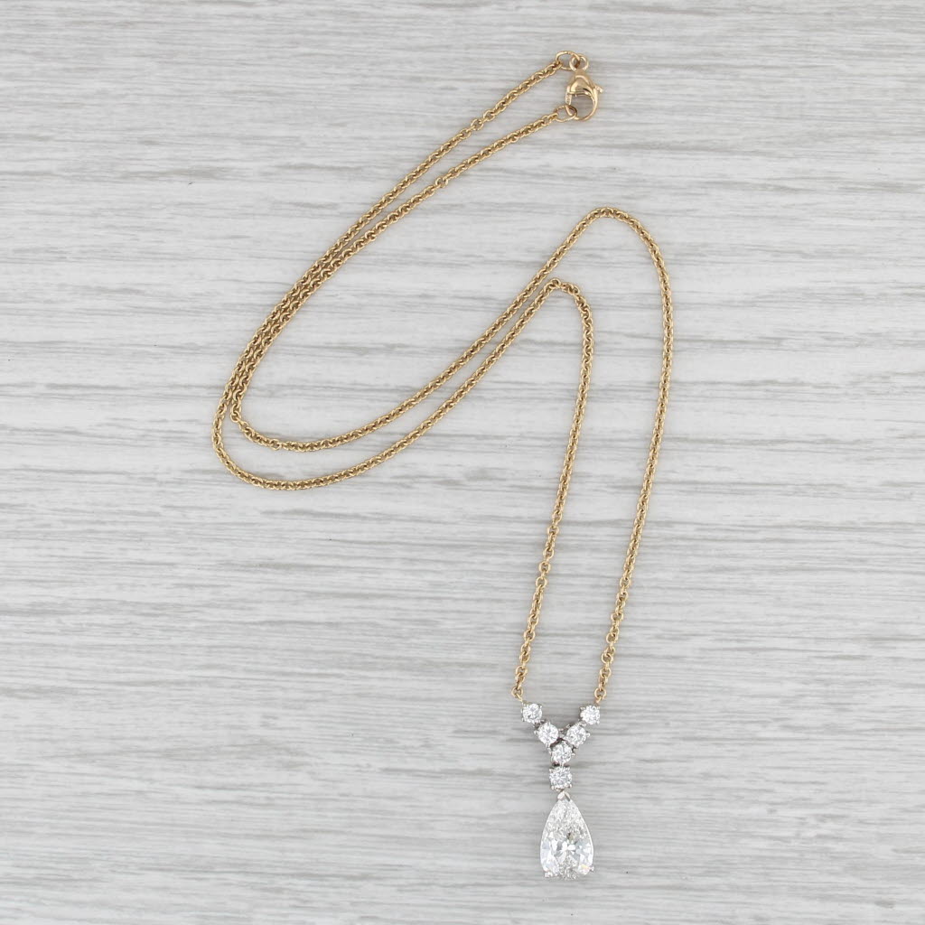 GIA 2.53ctw Diamond Teardrop Lariet Necklace 18k Yellow Gold 16.25" Cable Chain