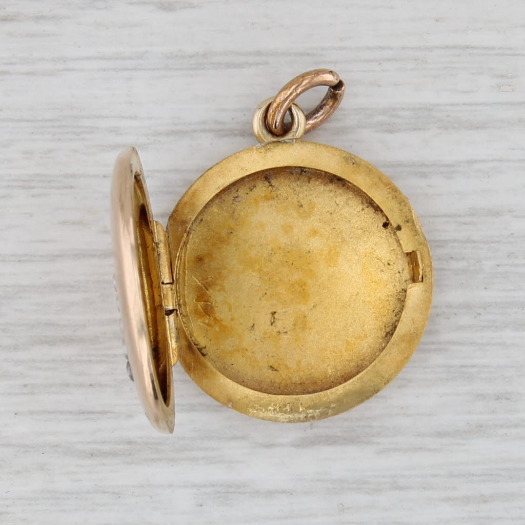 Vintage Seed Pearl Locket Pendant 14k Yellow Gold Charm Opens