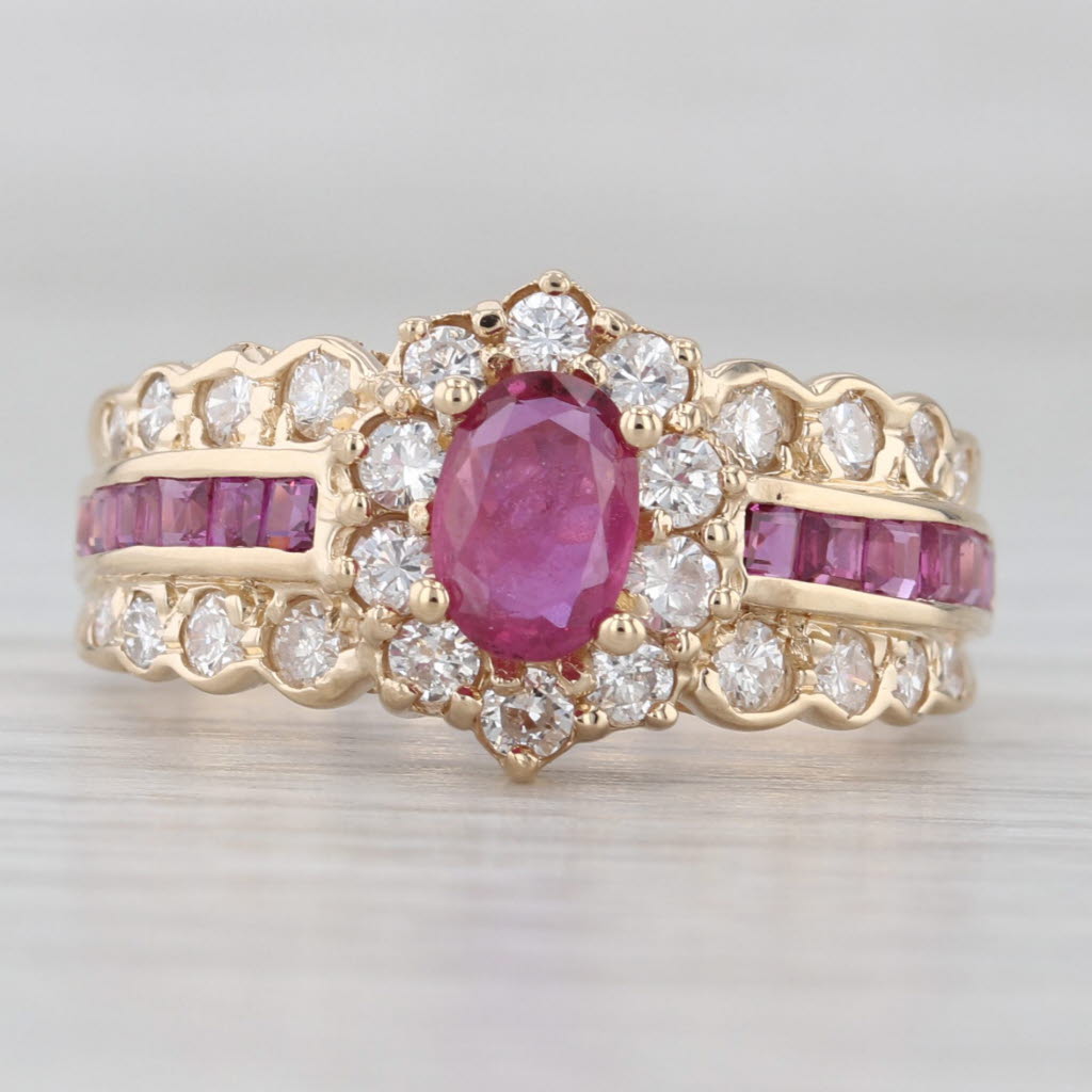 Light Gray 1.85ctw Ruby Diamond Halo Ring 14k Yellow Gold Size 6.25 Engagement